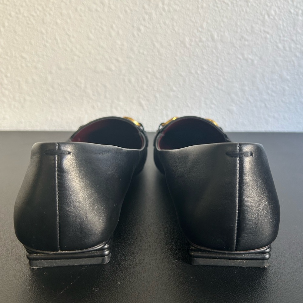FRANCO SARTO Size 8 Black Leather Loafers GOLD CHAIN SQUARE TOE - Picture 3 of 6